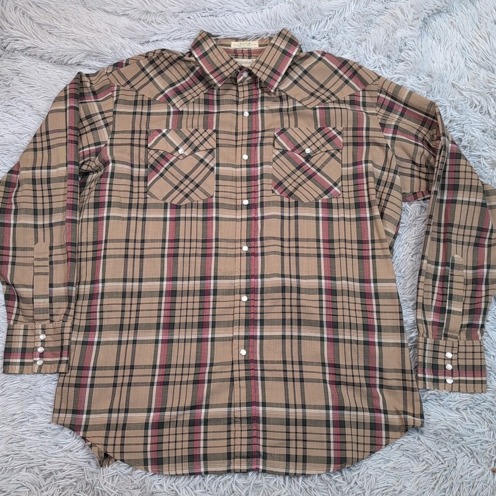Vintage J.J. Cochran Shirt Mens XL Pearl Snap Up Brown Rancher Chore Western‎
